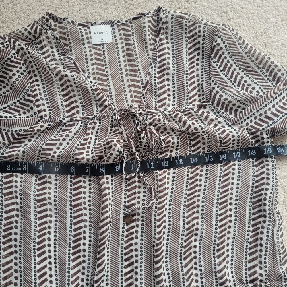 Merona Brown & White Patterned Cover-Up with Drawstring Waist  Lightweight Sz M - Picture 6 of 10